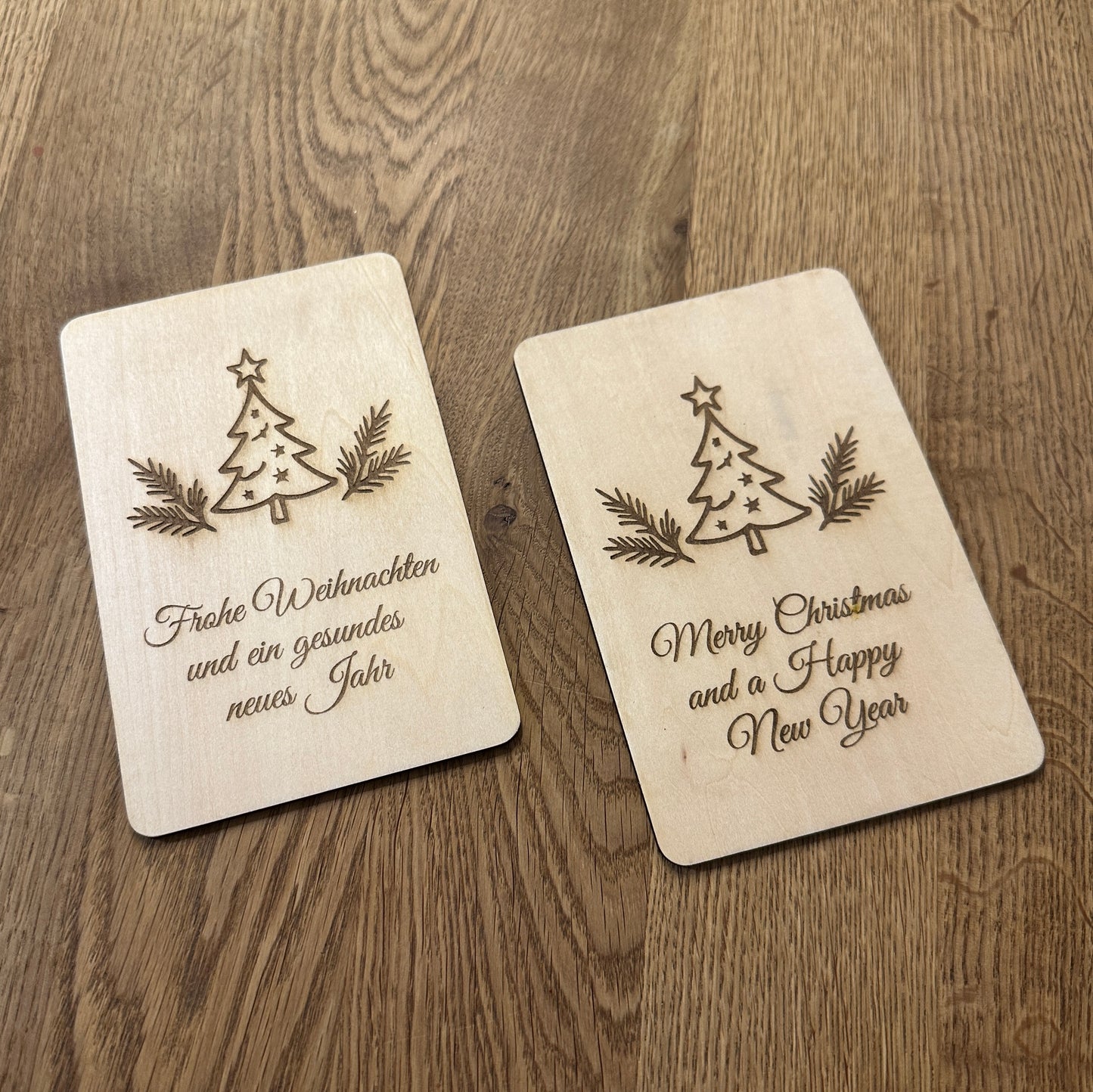 Weihnachtsgrußkarte aus Holz - Frohe Weihnachten