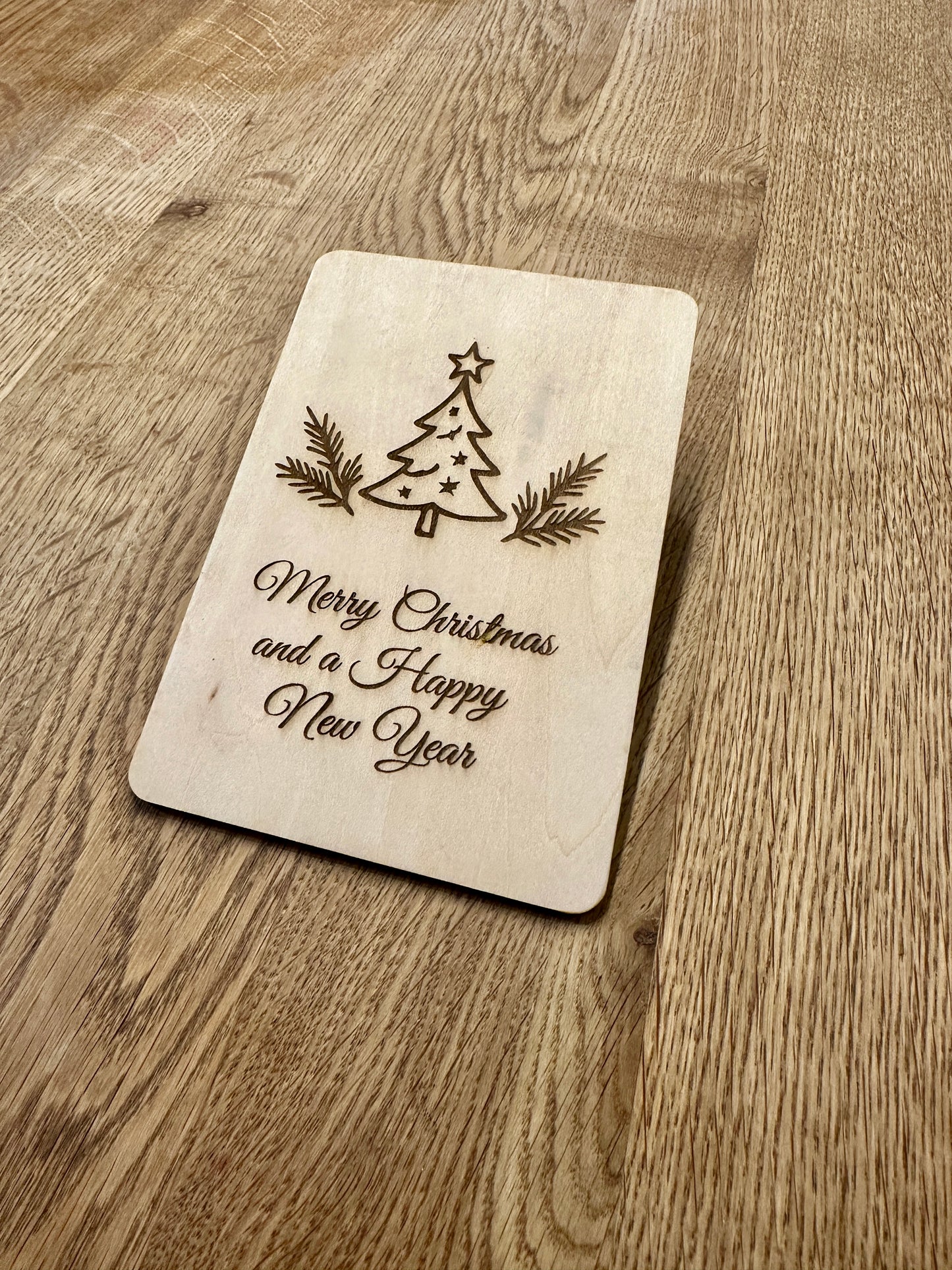 Weihnachtsgrußkarte aus Holz - Frohe Weihnachten