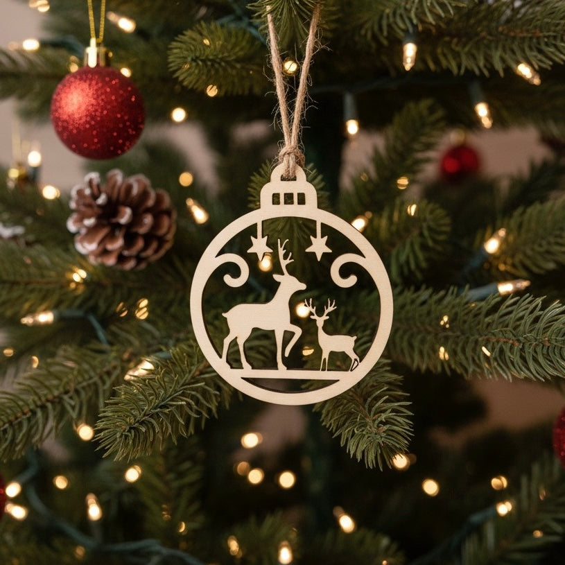Weihnachtsbaum Kugel aus Holz (6 cm) - Hirschpaar