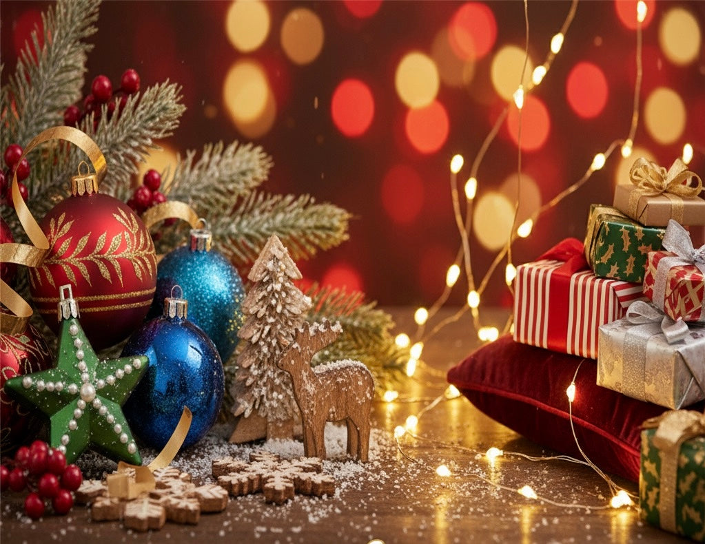 Ein weihnachtliches Bild mit Geschenken in einem Rot-Ton